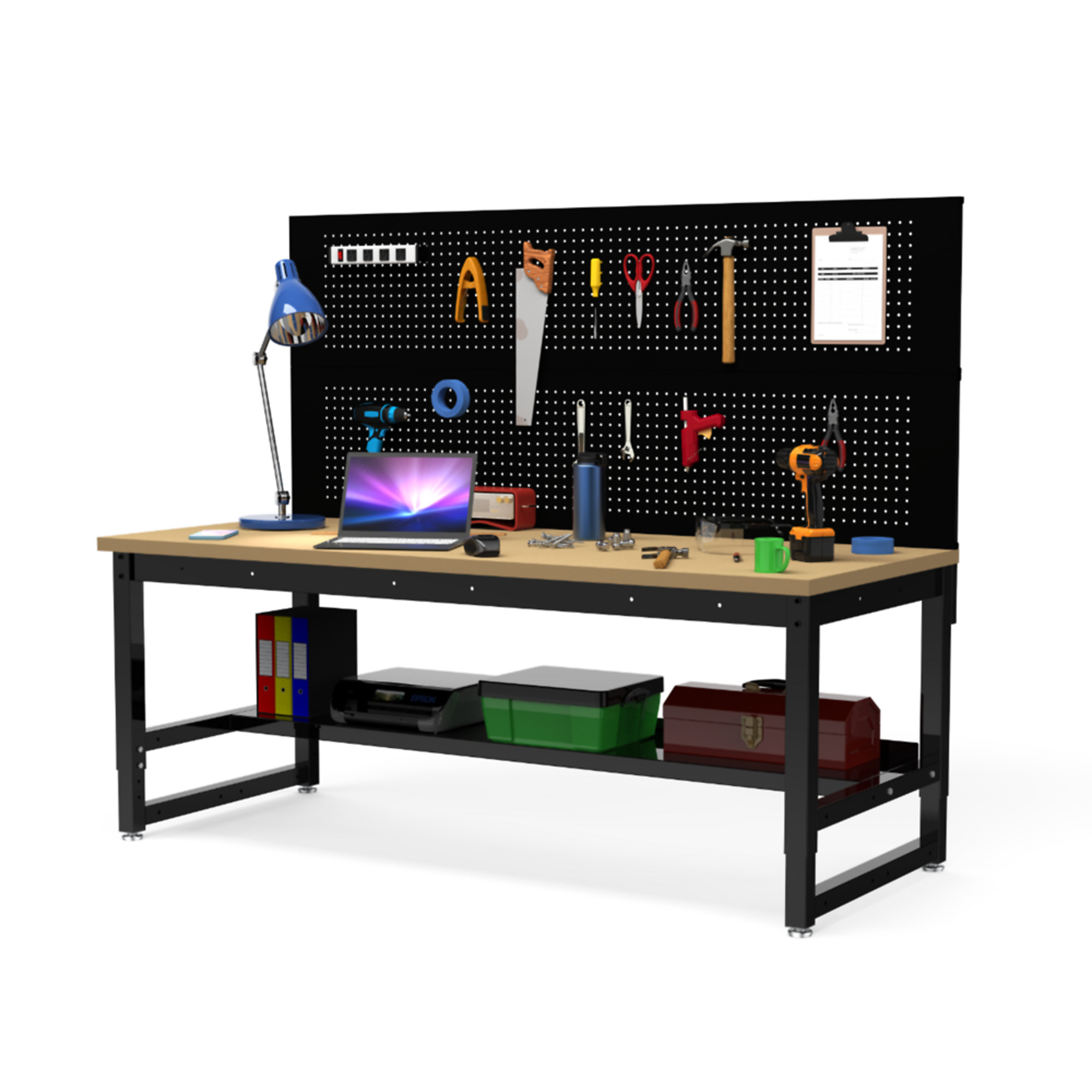 Luxor - Industrial Workbench, 70.75in. x 75in. x 31in., Model# DTWS001